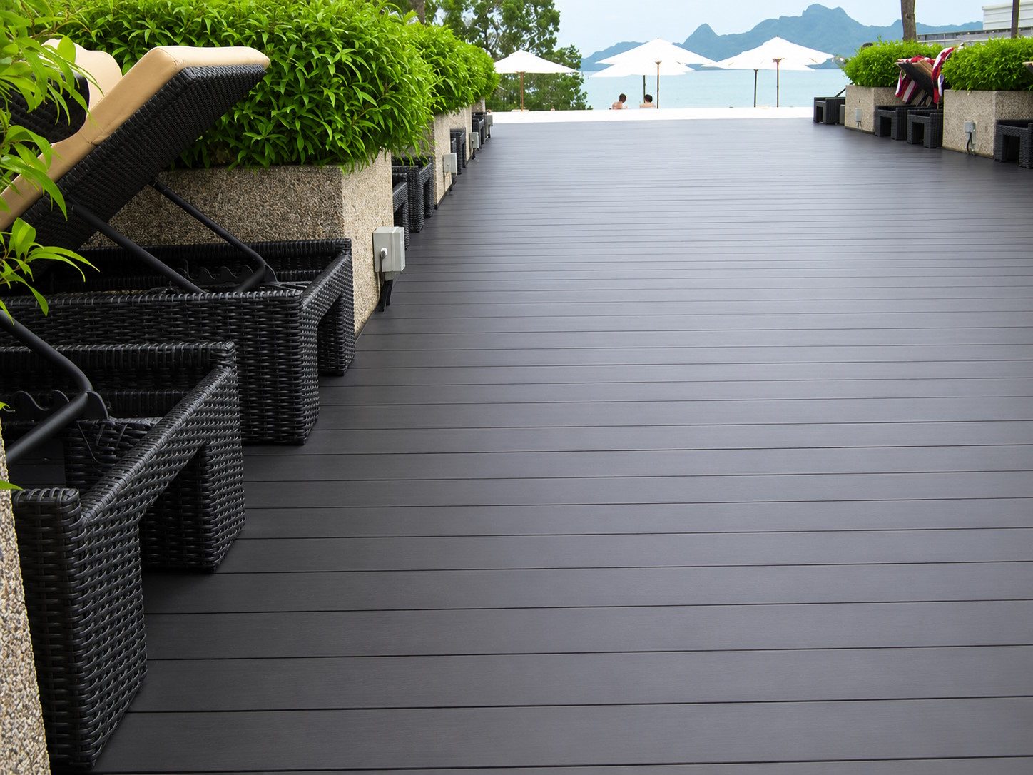 WPC outdoor decking at a poolside resort
